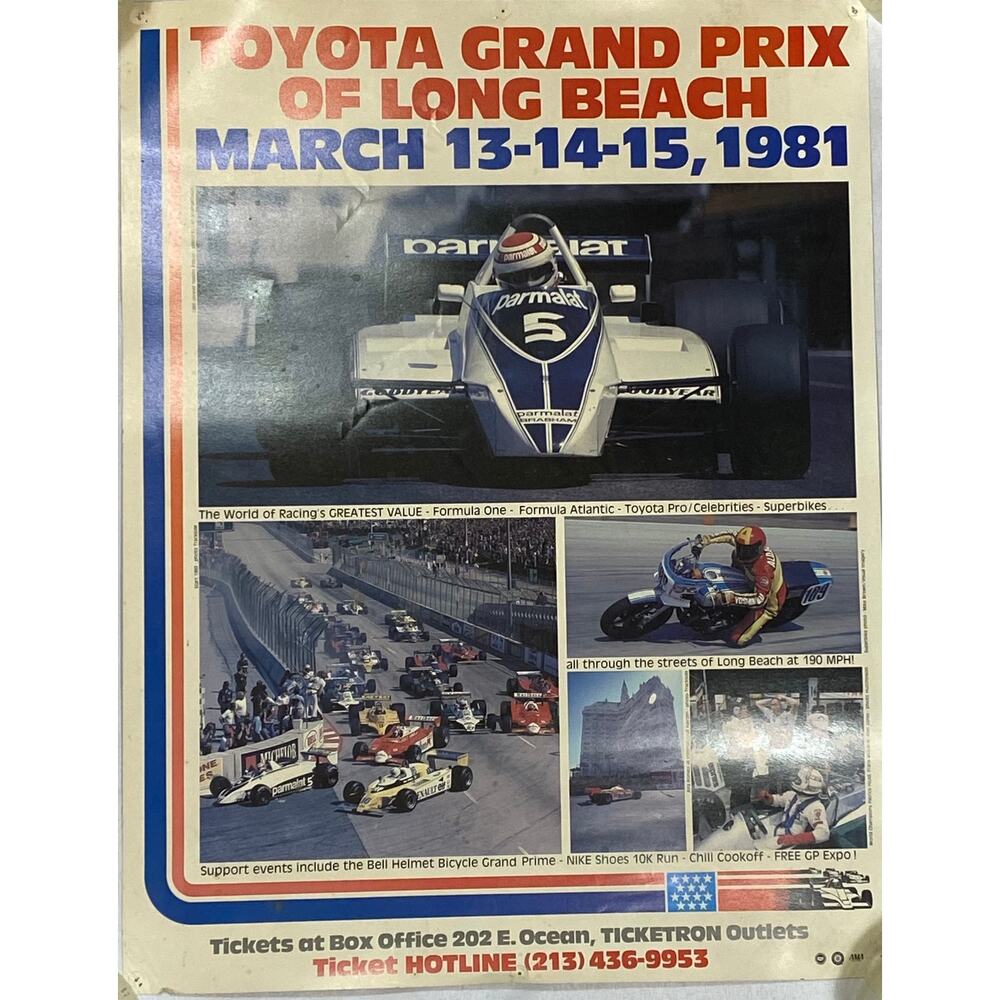 Vintage 1981 Grand Prix of Long Beach Promotional Poster 17x22" Nice Condition